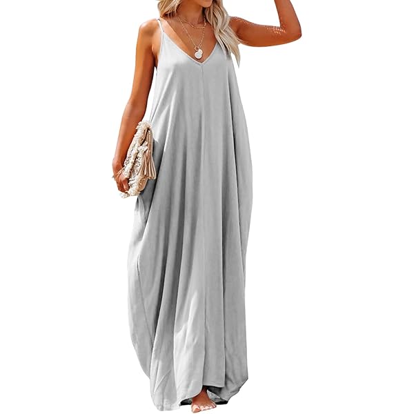 Fadalo Plus Size Spaghetti Strap Cover Up Beach Backless Wrap Long Dress  (Small, Light Grey) at Amazon Women's Clothing store