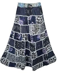 Womens Patchwork Skirts Artistically Inspired Flowy Vintage Ethnic Printed Long Skirts