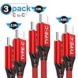 USB C to USB C Cable 60W 3-Pack(10ft+6.6ft+3.3ft),AkoaDa USB Type C Fast Charger Cable Nylon Braided Cord Compatible with Google Pixel 4 2 3 3a XL,Nexus,iPad pro 2018,Samsung Galaxy Note 10 s10(Red)