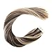 Ugeat 14 inch Remy Hair Extensions Highlight Colored Brown Mixed Blonde Skin Weft Tape in Hair Extensions Silky Straight Human Hair Extensions