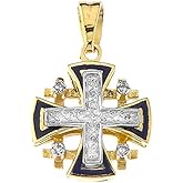 Religious Jewelry Elegant 10k Yellow Gold Diamond Jerusalem Cross Pendant with Blue Enamel