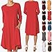 TheMogan Women's Casual Long Sleeve Boat Neck Knee Length Pocket A-Line Swing T-Shirt Dress
