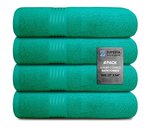 ZUPERIA Bath Towels - 7 Pack - 30" x 54" - Ultra Soft 100% Cotton Large Bathroom Towels, Highly Absorbent Towel for Bathroom, Ideal for Pool, Home, Gym, Spa, Hotel (Teal, 4 Pack (27"x54"))