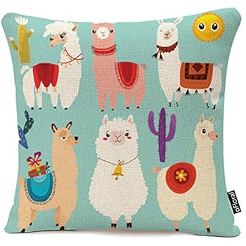 oFloral Throw Pillow Covers Abstract of Cute Llamas Cartoon Characters Decorative Throw Pillow Case Home Decor Square Pillowcase 18x18 Inches Cotton Linen
