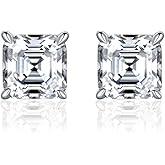 MSBLUE® Asscher Cut Moissanite Earring Studs | Stunning Diamond Alternative | D Color VVS1 Clarity | 925 Sterling Silver Rhodium Finished | For Anniversary, Gift, Women