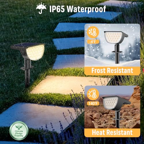 GKGG Solar Lights Outdoor Waterproof IP65, Solar Powered 76 LED 3 Lighting Modes Solar Spot Lights Outdoor for Yard Garden Landscape Pathway (Warm White, 4 Pack)