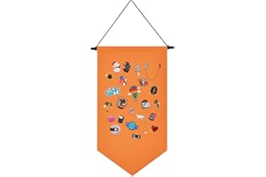 YEEMAN Wall Hanging Brooch Jewelry Storage Case Canvas Display Stand Enamel Pin Display Banner Holder Earrings Necklace Glitter Pin Collection Organizer (Orange)