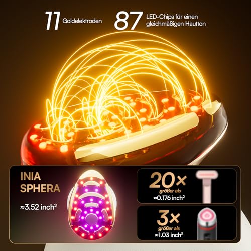 INIA SPHERA Improved 8-in-1 Microcurrent Face Massager for Face & Neck - Red Light, Heat & Cooling Function, 5 Modes, Beauty Tool for Defined and Radiant Skin at Home