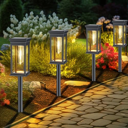 Solar Lights Outdoor 8 Pack, Bright Solar Pathway Lights Outdoor Waterproof for Outside, Auto On/Off Solar Garden Lights Landscape Decorative for Yard Patio Walkway Driveway Lighting, WarmWhite