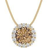 Clara Pucci 1.16 cttw Champagne Simulated Diamond Yellow Gold-Plated Silver Necklace and Pendant for Women (16" Box Chain,Round Cut,6.5mm)