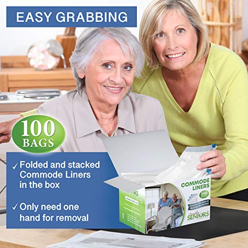 Commode Liners - 100 Strong Portable Commode Toilet Bags - Easy to Use Bedside Commode Liners - Bedside Toilet Potty Liners That Support Dignity of Seniors - No Buckets to Wash - NO Absorbent Pad