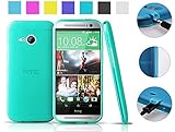HTC One Mini 2 (2014) case (Turquoise) AnoKe@ (Inbuilt Dust Plug for Earphone Jack and Charging Port) Slim Fit Semitransparent TPU Frosted Soft Phone Cover Case for HTC One+ Mini, HTC One Mini Remix ,HTC One Mini 2 ,HTC One m8 Mini ,(Koppu Turquoise)
