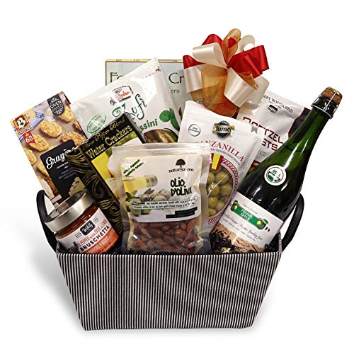 Christmas Holiday Snack Food Gift Basket - Sparkling Juice - Prime Delivery - Nuts, Crackers, Olives, Cheese, Pretzels, Bruschetta - Birthday, Get Well, Anniversary, Corporate, Holiday - by Pellatt Cornucopia