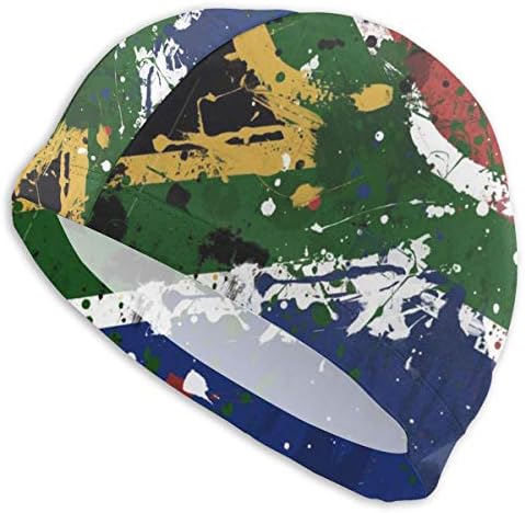 KIENGG Swim Cap for Women Men Paint Daubs South African Flag Long Hair Polyester Spandex Swimming Cap for Girls Teens