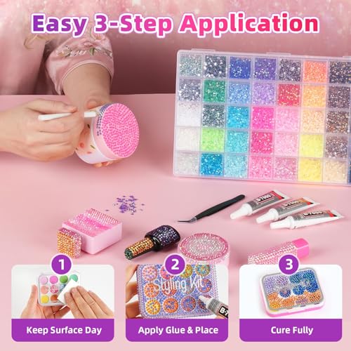 40000Pcs 40 Colors Resin Jelly Rhinestones Kit, 3mm Flatback Rhinestones with 3Pcs B7000 Jewelry Glue & Tools, Bedazzler Kit for DIY Arts & Crafts Gifts (40)