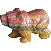 HLbshi Hand Carved Gemstone Crystal Bear Figurine Animal Statue Carving Office Home Decor 1.5'' (Indian Agate)