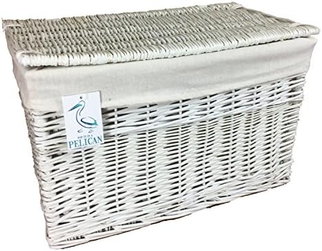 White Painted wicker hamper Lined toy or laundry store Basket cane storage lining Small size
