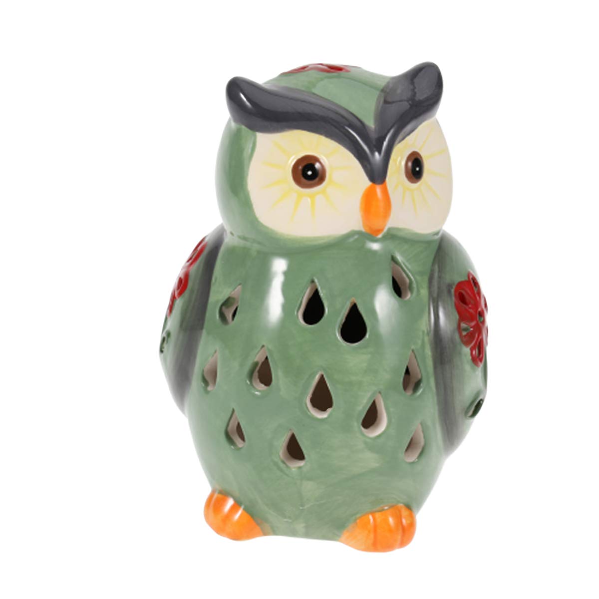 Uonlytech 1PC Solar Powered Light Ceramic Owl Shape Night Lamp for Outdoor Path Lawn Yard Garden Olive Green