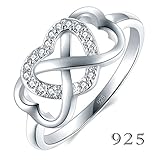 925 Sterling Silver Ring High Polish Cubic Zirconia Infinity and Heart Tarnish Resistant Comfort Fit Ring Size 9
