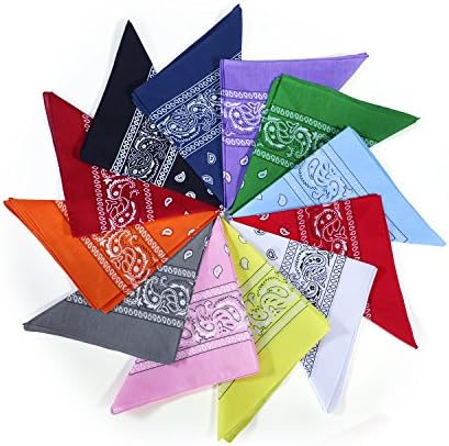 Star Heaven 12 PCS Unisex Bandanas 100% Cotton Paisley Cowboy Vintage Headband Scarves Wrap Wristband - 22"