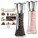 FLASH SALE Salt and Pepper Mills and Spice Grinders with Adjustable Manual Ceramic Grinder - Bonus FREE ebook on Cooking with Seasonings - Stainless Steel, Glass - Tall Pair 7 inches
