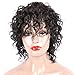 100% Human Virgin Hair Short Curly Wigs for Black Women Water Wave Human Hair Wigs with Bangs 150% Density Black Color 7 Inches