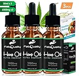 FabQuality (3 Pack) Hemp Oil Drops 1000mg, 100% Natural Extract, Anti-Anxiety and Anti-Stress, Natural Dietary Supplement, Rich in Omega 3 & 6 Fatty Acids for Skin & Heart Health,Vegan Friendly