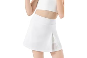 SPFAS Girls Tennis Skirt with Shorts Pocket, High Waisted Athletic Skort Kids Splicing Mesh A-Line Skirts for Golf Running