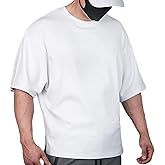 Magiftbox Cotton Gym Shirts Oversized Athletic Workout Shirts Short Sleeve for Men T65
