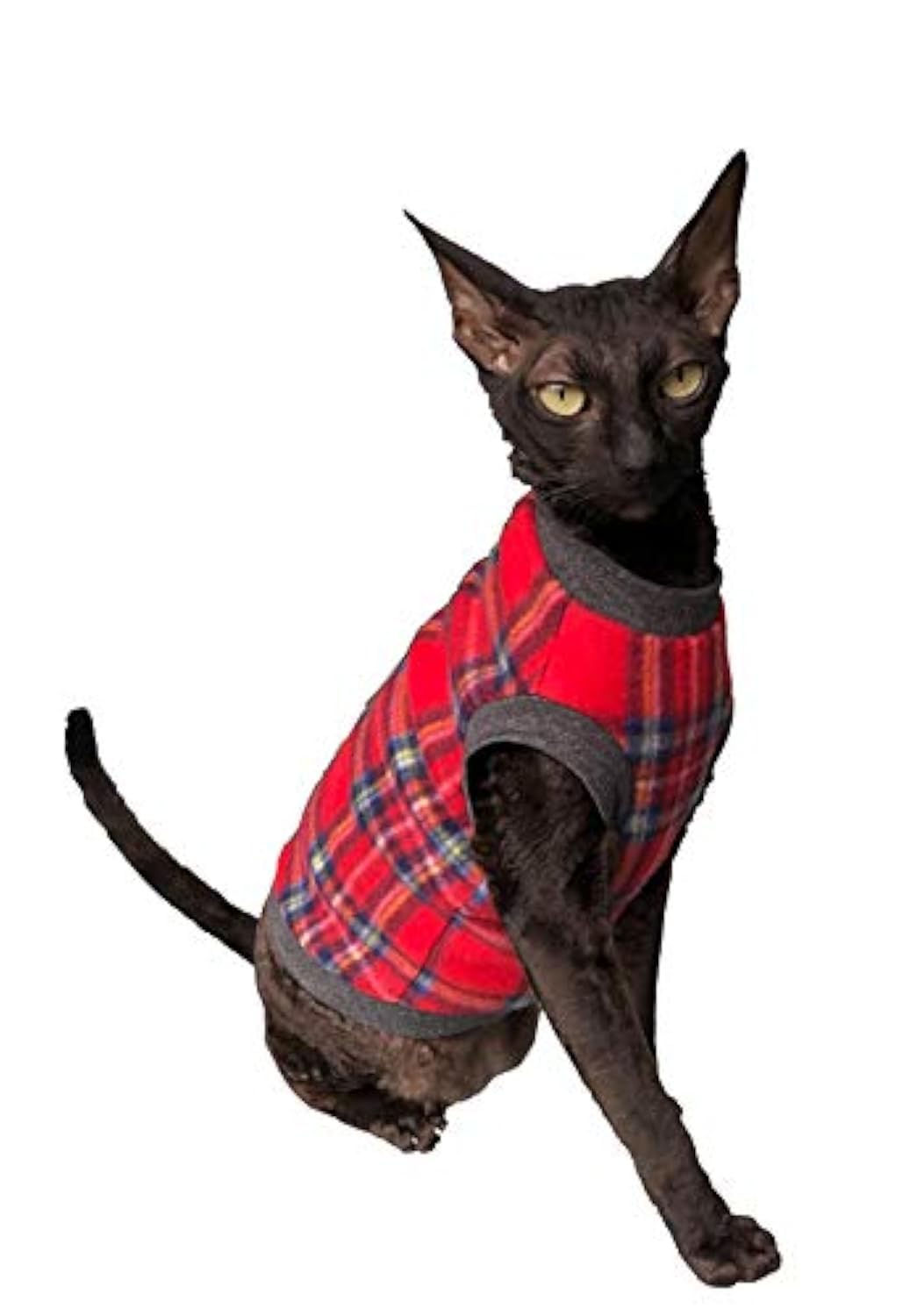 Kotomoda cat's sweater Plaid Red Grey Naked Cat Hairless Sphynx Cat Clothes (XL)