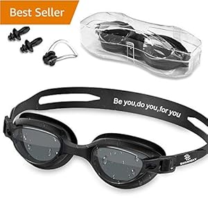Swim Goggles – Swimming Goggles with Nose Clip + Ear Plugs, Anti Fog for Adult Men Women Youth (Black)