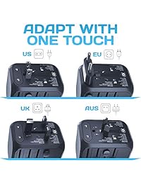 Galidora   Adaptador de corriente universal para viaje, tipo C + 3 USB, carga rápida, adaptador de enchufe internacional para pared, adaptador de enchufe para pared, cargador USB de Reino Unido, UE, UA, EE. UU. 200 países, cargador de pared USB