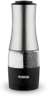 Tower T832248 Dual Electric Salt & Pepper Mill Stainless Black Battery Operated