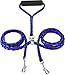 BringerPet Reflective Dual Double Dog Leash No Tangle Coupler 360° Swivel for 2 Medium/Large Dogs (Blue)