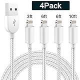 iPhone Charger,TNSO MFi Certified Lightning Cable 4 Pack [3/6/6/10FT] Extra Long Nylon Braided USB Charging & Syncing Cord Compatible iPhone Xs/Max/XR/X/8/8Plus/7/7Plus/6S/6S Plus/SE/iPad/Nan More