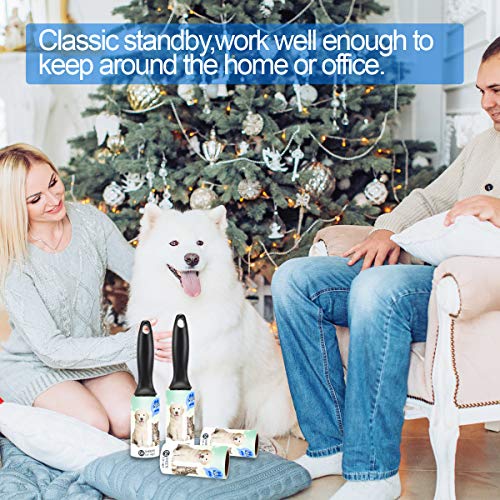 Lint Roller Pet Hair Remover 4 Pack - Extra Sticky Lint Rollers Refill for Clothes, Car Seats, Food Particles and etc.