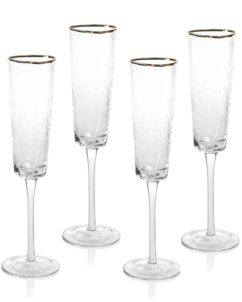 Photo 1 of A CIVILIZED MAN Amalfi Triangular Glassware or Stemware with Gold Rims - Sets of 4 (Champagne - S/4)