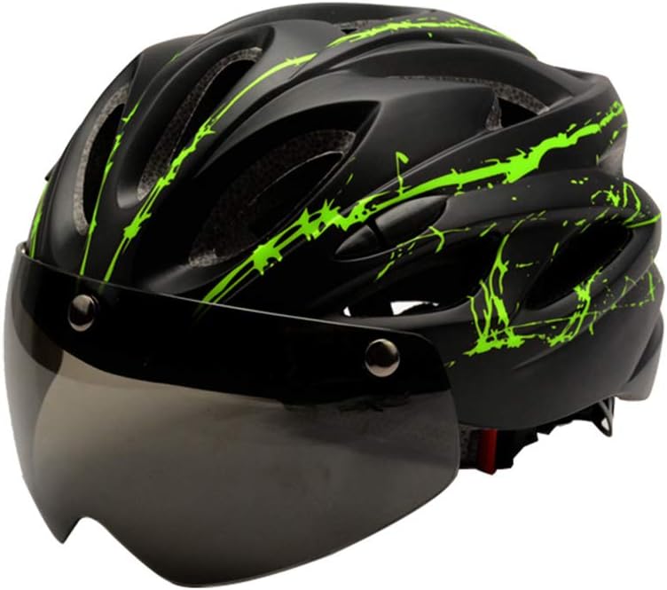 Creamon Magnetic Goggles Visor Bicycle Helmets, Bike Helmet Detachable Magnetic Goggles Visor Mountain and Road Bicycle Helmets Adjustable Adult Cycling Helmets Green