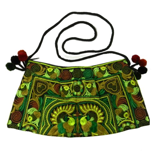 BTP! HMONG Bag Swingpack Hill Tribe Ethnic Bird Embroidered Sling Crossbody Shoulder Purse Green HMSP6