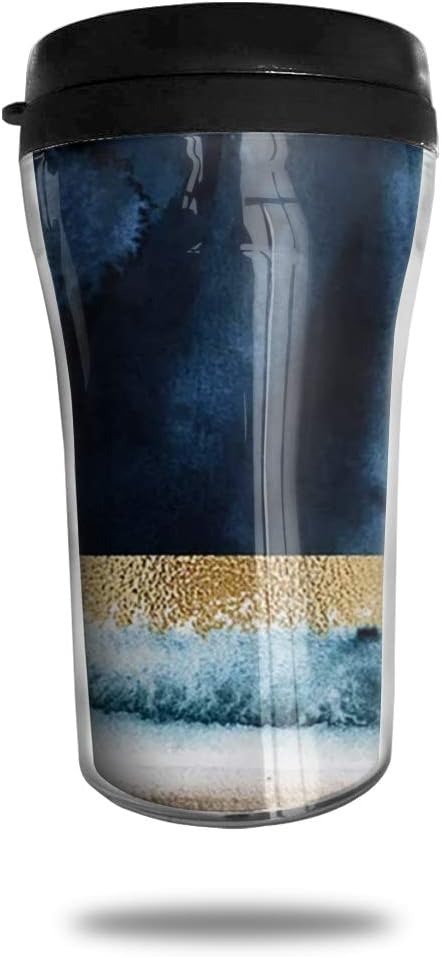 Hectwya Travel Mugs Navy Blue Gold And White Abstract Watercolor Art Travel Mug - Reusable Coffee Cup Travel - Coffee