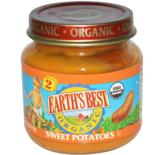 EARTH’S BEST ORGANIC BABY FOOD JARS, STAGE 1 VEGETABLE PUREE FOR BABIES 4 MONTHS AND OLDER, ORGANIC SWEET POTATOES, 4 OZ RESEALABLE GLASS JAR