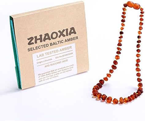 Raw Baltic Amber Teething Necklace for Baby (Cognac Raw)(13 Inches) - UNPOLISHED