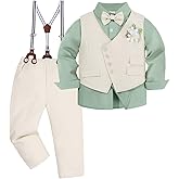 Baby Suits for Boys Formal Gentleman Wedding Christmas Outfits Dress Shirt Suspender Pants Bowtie Vest Corsage 18M-5T