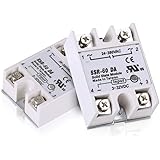 HiLetgo 2pcs SSR-60DA Solid State Relay Single Phase Semi-Conductor Relay Input 3-32V DC Output 24-380V AC