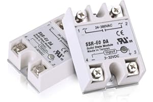 HiLetgo 2pcs SSR-60DA Solid State Relay Single Phase Semi-Conductor Relay Input 3-32V DC Output 24-380V AC