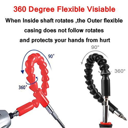 2 Pcs 11.5 Inch Flexible Drill Bit Extension Shaft with 12 Pcs Drill Bit Sets,1/4" Hex Head Magnetic Flexible Screwdriver Extension Shaft for Multi-angle Work