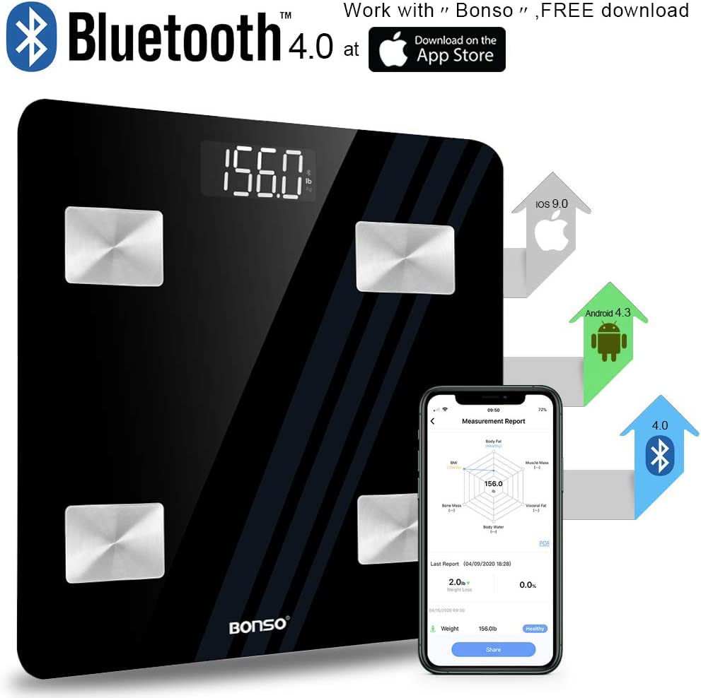 BONSO Smart Scales ,Digital Weight and Body Fat Scales, Bluetooth Body