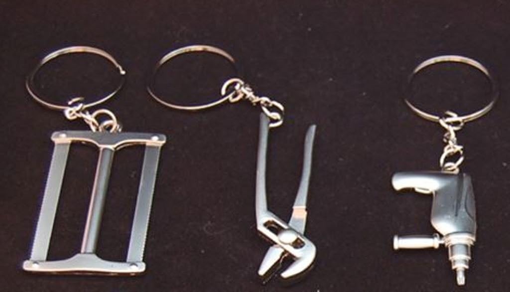 3x Tool Shaped Keychain, Keyring, Hacksaw, Water Pump Plier, Drill, Zinc Alloy