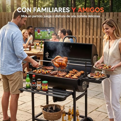 Asador de Carbon Portatil Tenedor automático para barbacoa,Asadores Parrilla de Carne Carbon con Mesa Frontal Lateral para Especia Alimento Accesorios para Asador,Empotrable Parrilla para Asar 2 Capas