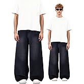 Nivne Tco Teen Boys Baggy Black Jeans Casual Zipper Fly Washed Wide Leg Denim Pants with Five Pockets